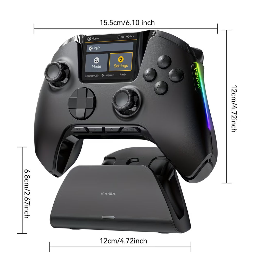 StekaShop Manba One ProController mit Display für Switch, PC und Android, ergonomischer Gamepad mit Bildschirm