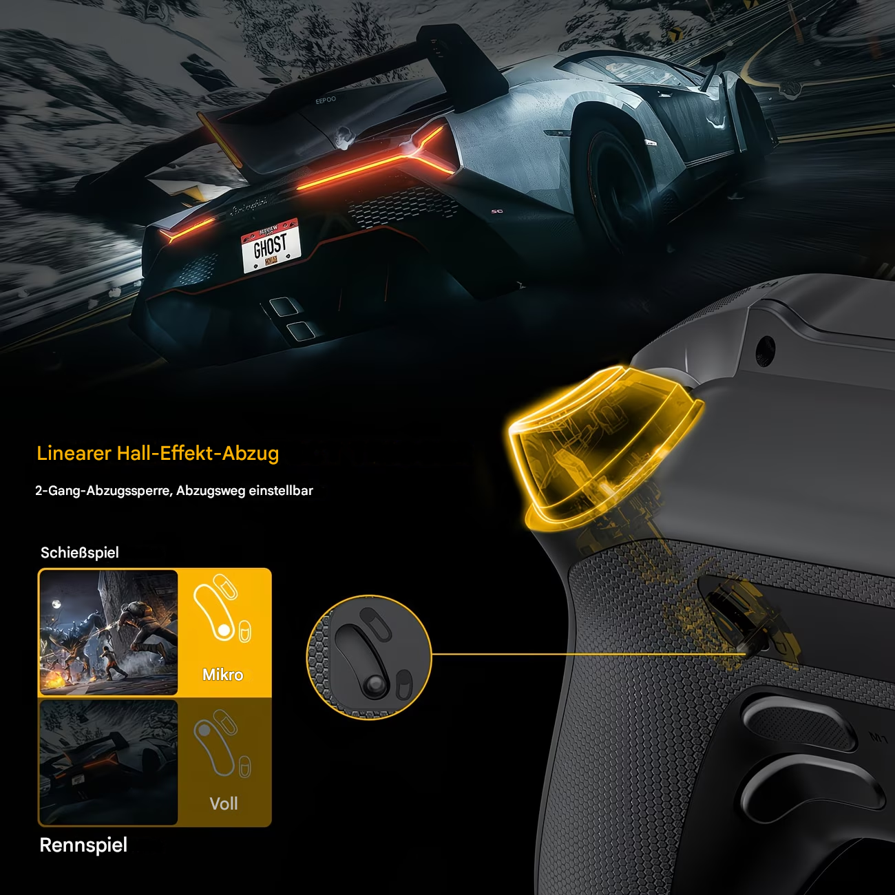 StekaShop Manba One ProController mit Display, Gamepad für Switch, PC und Android, zeigt Bedienelemente und Display-Details