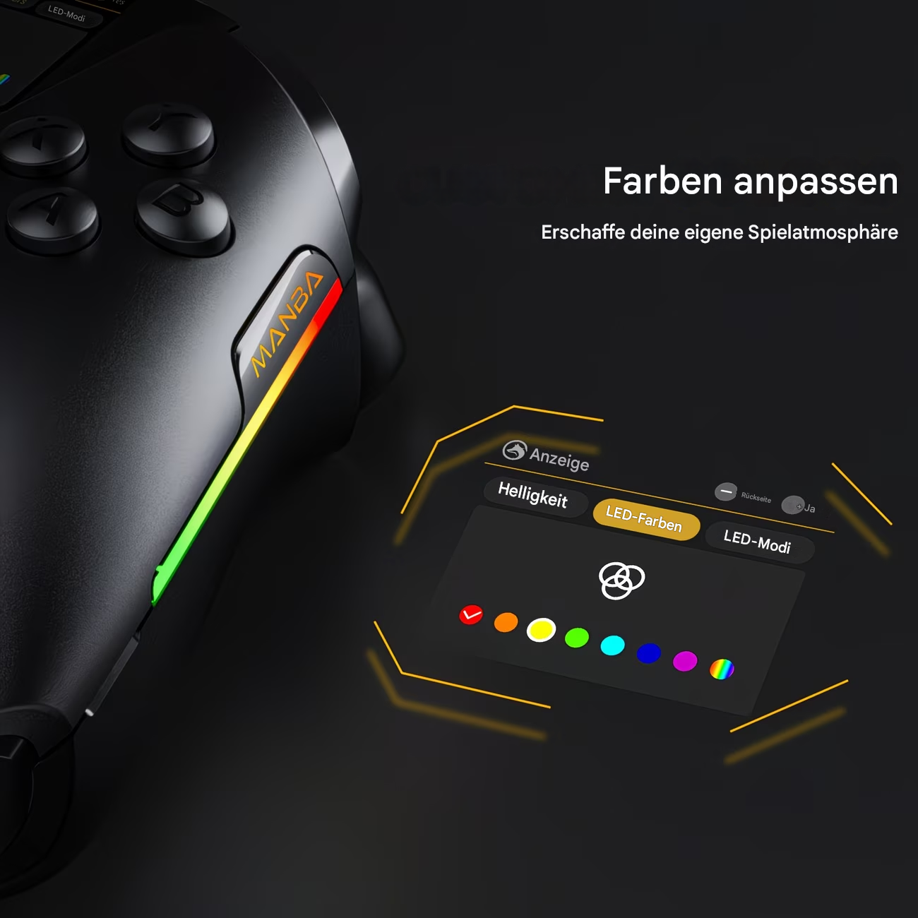 StekaShop Manba One ProController mit Display, Gamepad für Switch, PC und Android, ergonomisches Design und Bedienelemente sichtbar