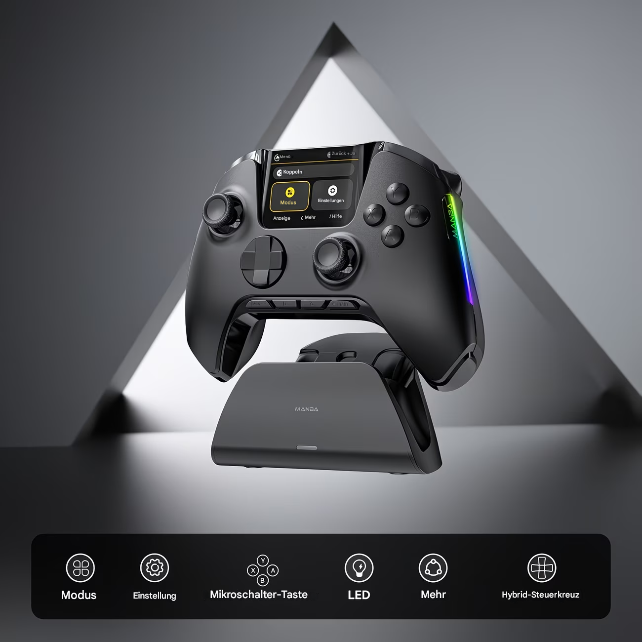StekaShop Manba One ProController mit Display, kabelloser Gamepad für Switch, PC und Android, mit ergonomischem Design