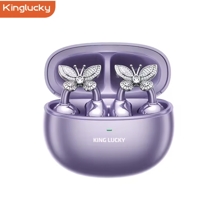 Bluetooth-Kopfhörer von Steka Shop, KingLuckyi121TWS, roségoldene kabellose Ohrhörer auf weißem Hintergrund