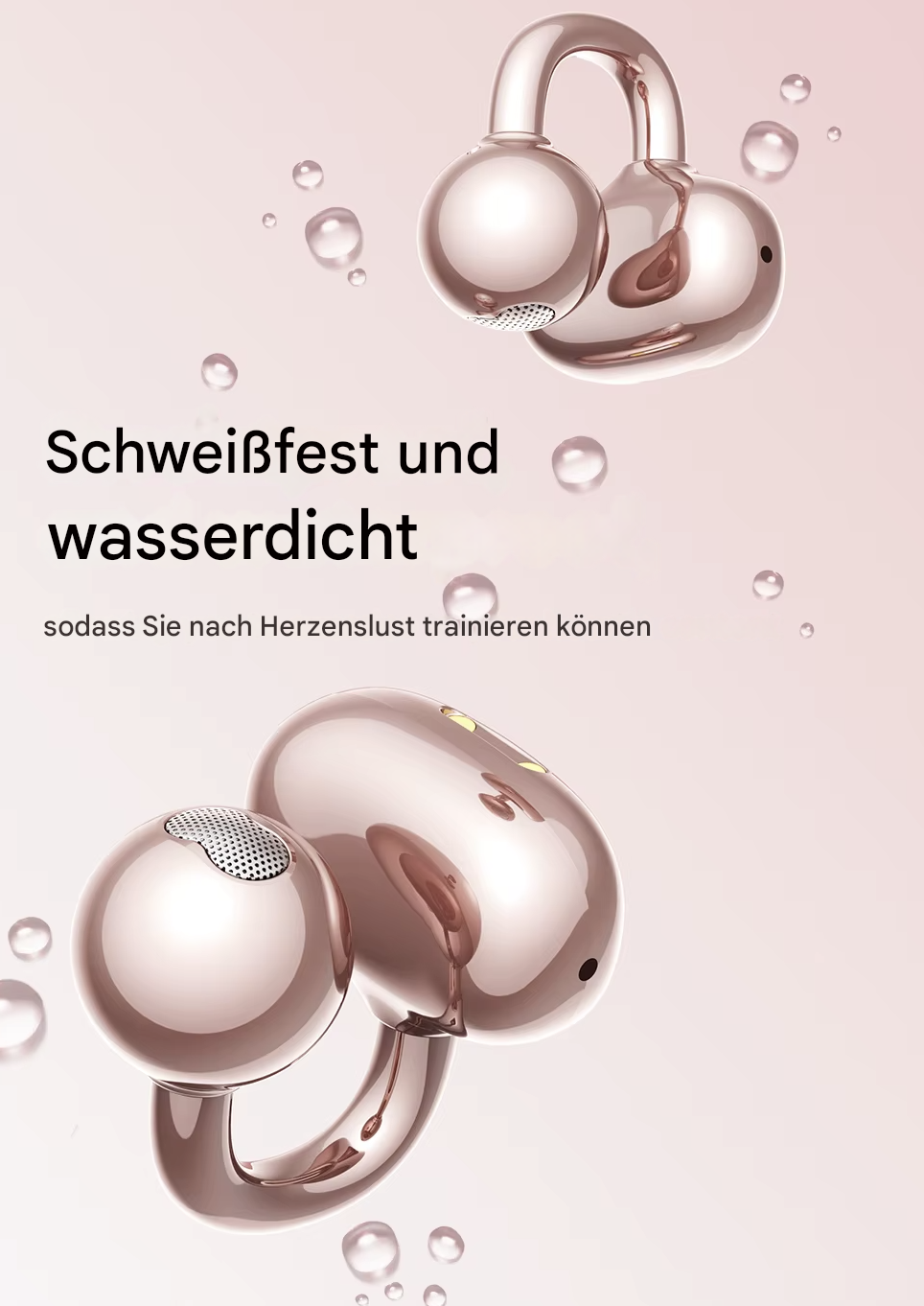 Bluetooth-Kopfhörer von Steka Shop, rosa Gold, kabellos, mit Ohrhörern und Ladecase für kabellosen Musikgenuss.