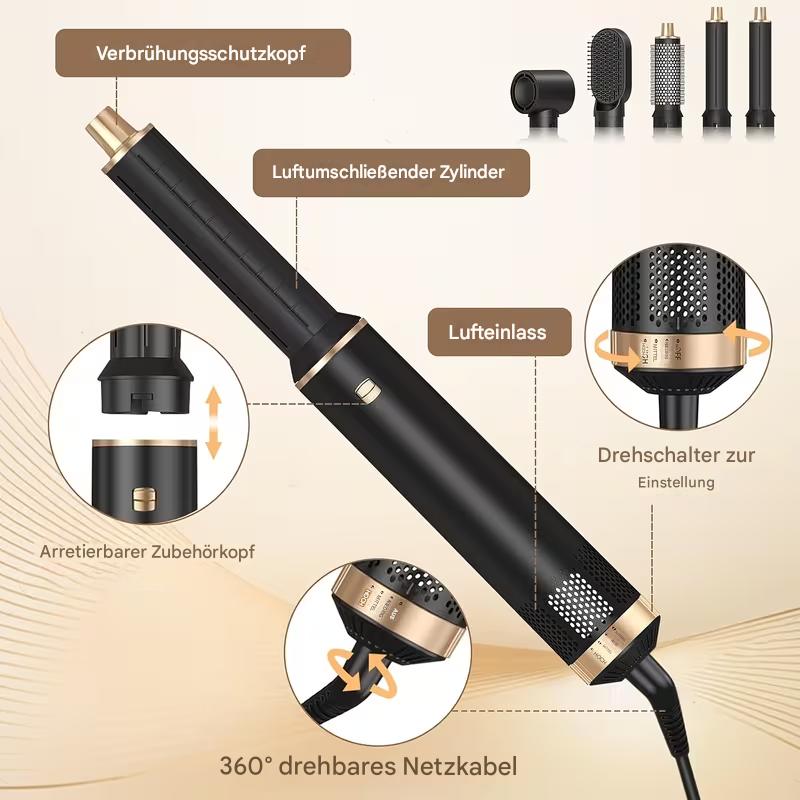 StekaShop UKLISS 5-in-1 Multifunktions-Styling-Set mit Lockenstab, Glätteisen und Bürste auf dem Bild sichtbar