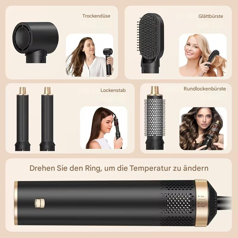 Verschiedene Lockenstäbe und Styling-Tools im UKLISS 5-in-1 Multifunktions-Styling-Set von StekaShop, geordnet auf einem weißen Hintergrund.
