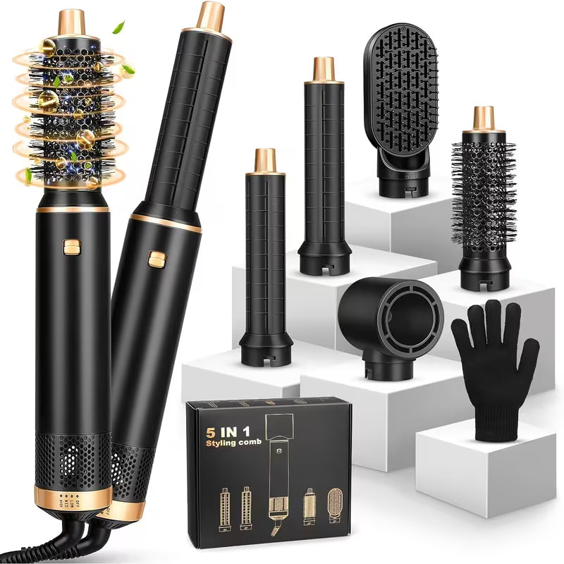 Verschiedene Styling-Tools im UKLISS 5-in-1 Multifunktions-Styling-Set von StekaShop, inklusive Lockenstab und Glätteisen.