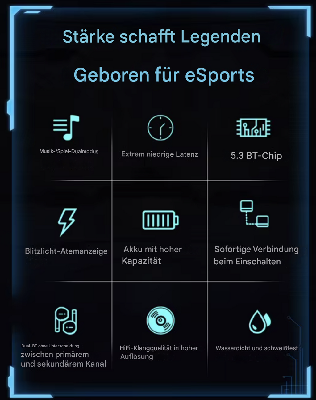Drahtlose Bluetooth Gaming Kopfhörer P50 von Steka Shop mit schwarzem Design und Ohrhörern in Nahaufnahme