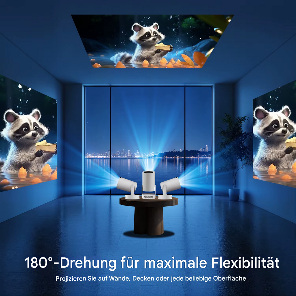 StekaShop Magcubic HY300 Pro+ 8K Beamer mit großem Bildschirm, Projektor mit modernem Design und hoher Auflösung.