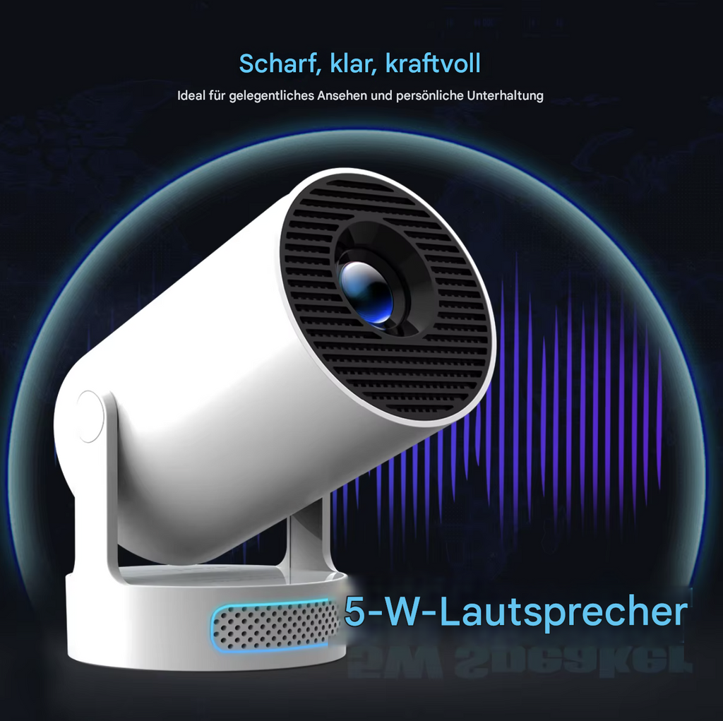 StekaShop Magcubic HY300 Pro+ 8K Beamer mit Projektorlinse und Lüftungsschlitzen, ideal für Heimkino und Präsentationen