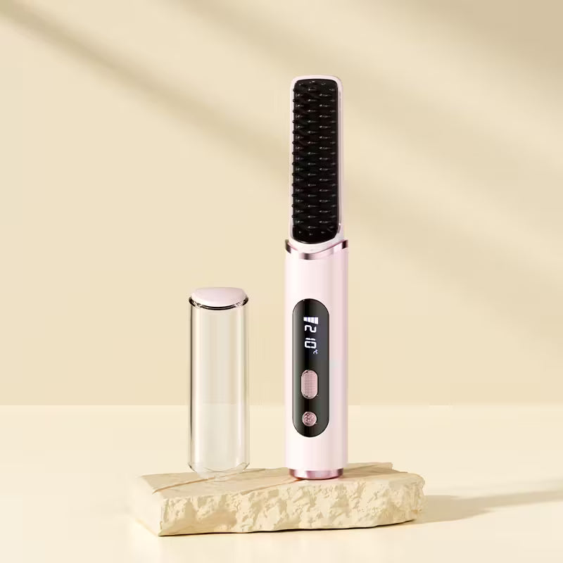 Kabellose Warmluftbürste von StekaShop, 2-in-1 Reisehaartrockner mit 4000mAh Akku, kompaktes Stylinggerät.