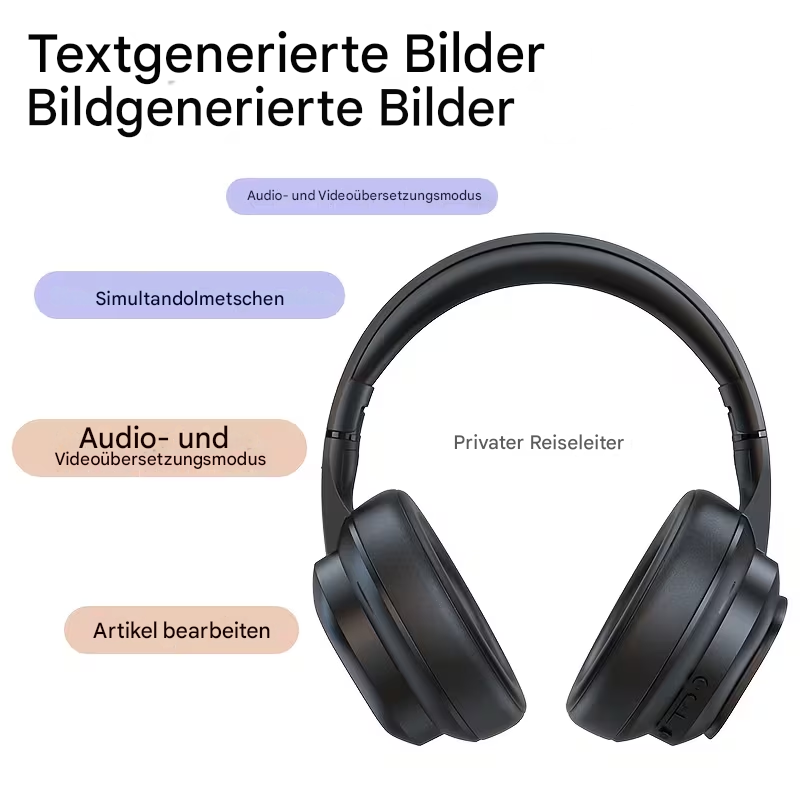 Hyundai AI Kopfhörer mit Touchscreen und AI-Übersetzer, schwarze kabellose Kopfhörer mit Bedienfeld, StekaShop.