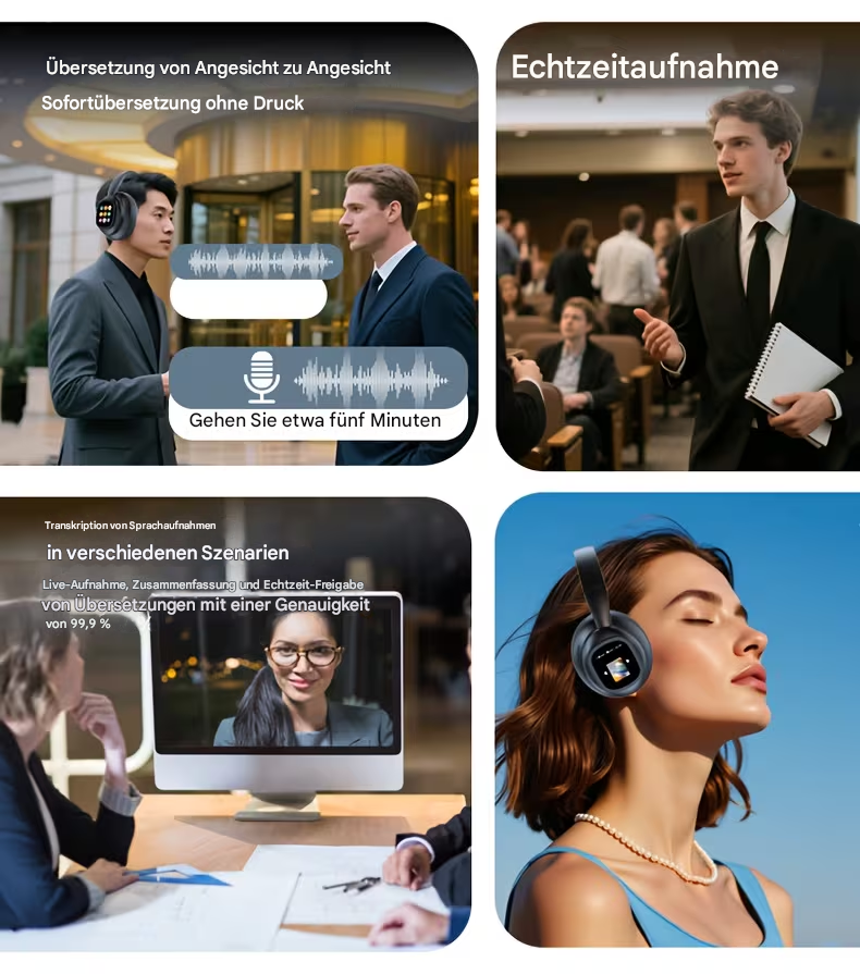 Hyundai AI Kopfhörer mit Touchscreen und Übersetzer, schwarz, moderne In-Ear-Kopfhörer mit digitaler Sprachübersetzung