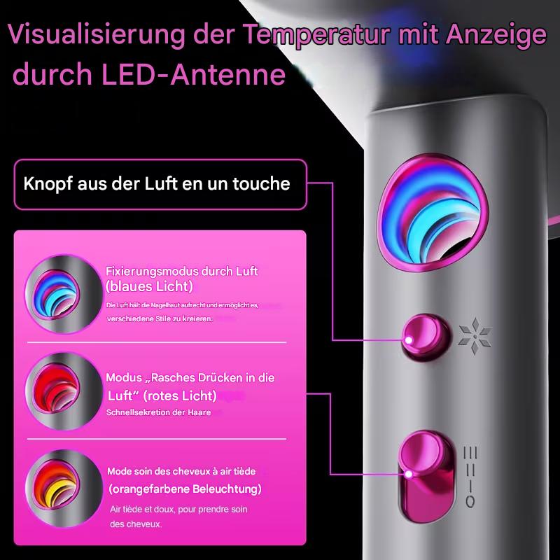Professioneller StekaShop Ionen-Haartrockner mit 2200W Wechselstrommotor, glattes Haar, Luftstrom und Temperaturkontrolle sichtbar