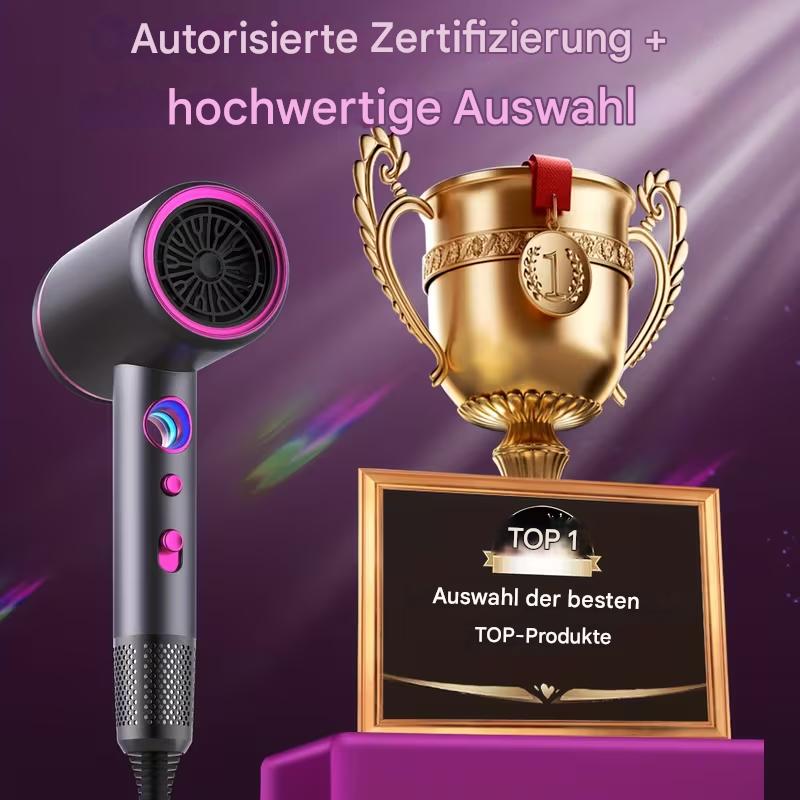 Professioneller StekaShop Ionen-Haartrockner mit 2200W Wechselstrommotor, glattes, gepflegtes Haar, frontal mit Nozzle.