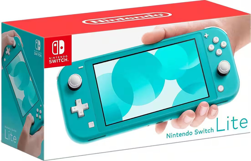 Nintendo Switch Lite von StekaShop, handliches tragbares Spielegerät mit blauem Gehäuse und abnehmbaren Joy-Con-Controllern.