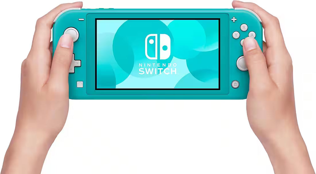Nintendo Switch Lite von StekaShop, handliches tragbares Spielegerät mit hellem Gehäuse und eingebauten Steuerungen.