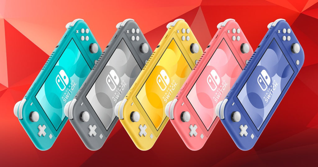 Nintendo Switch Lite von StekaShop, handlicher tragbarer Spielekonsole mit blauem Gehäuse, klarer Bildschirm und Steuerungselementen.
