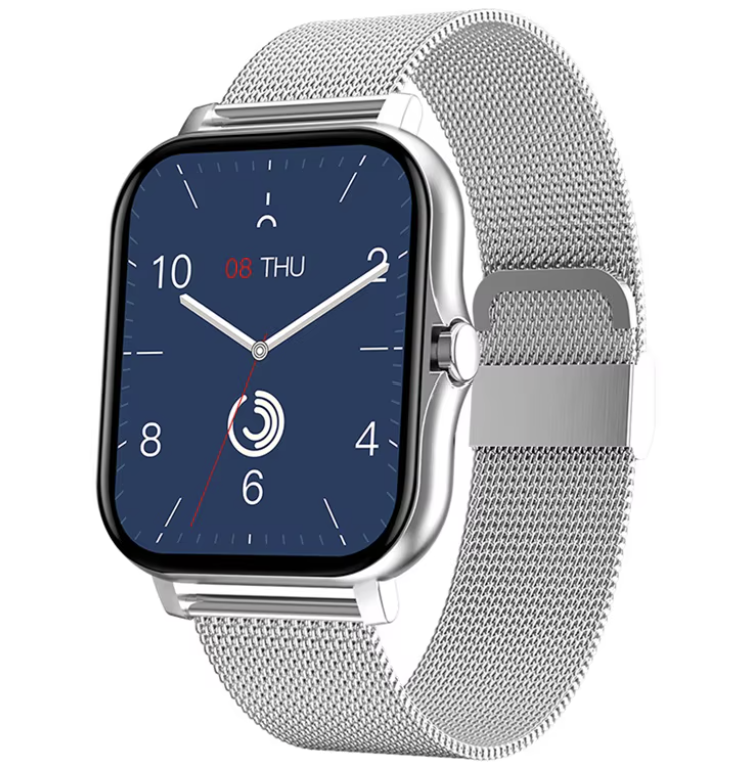 Smartwatch Fitness für Männer und Damen von Steka Shop, zeigt das Display mit Fitness-Tracking auf einem schwarzen Armband.