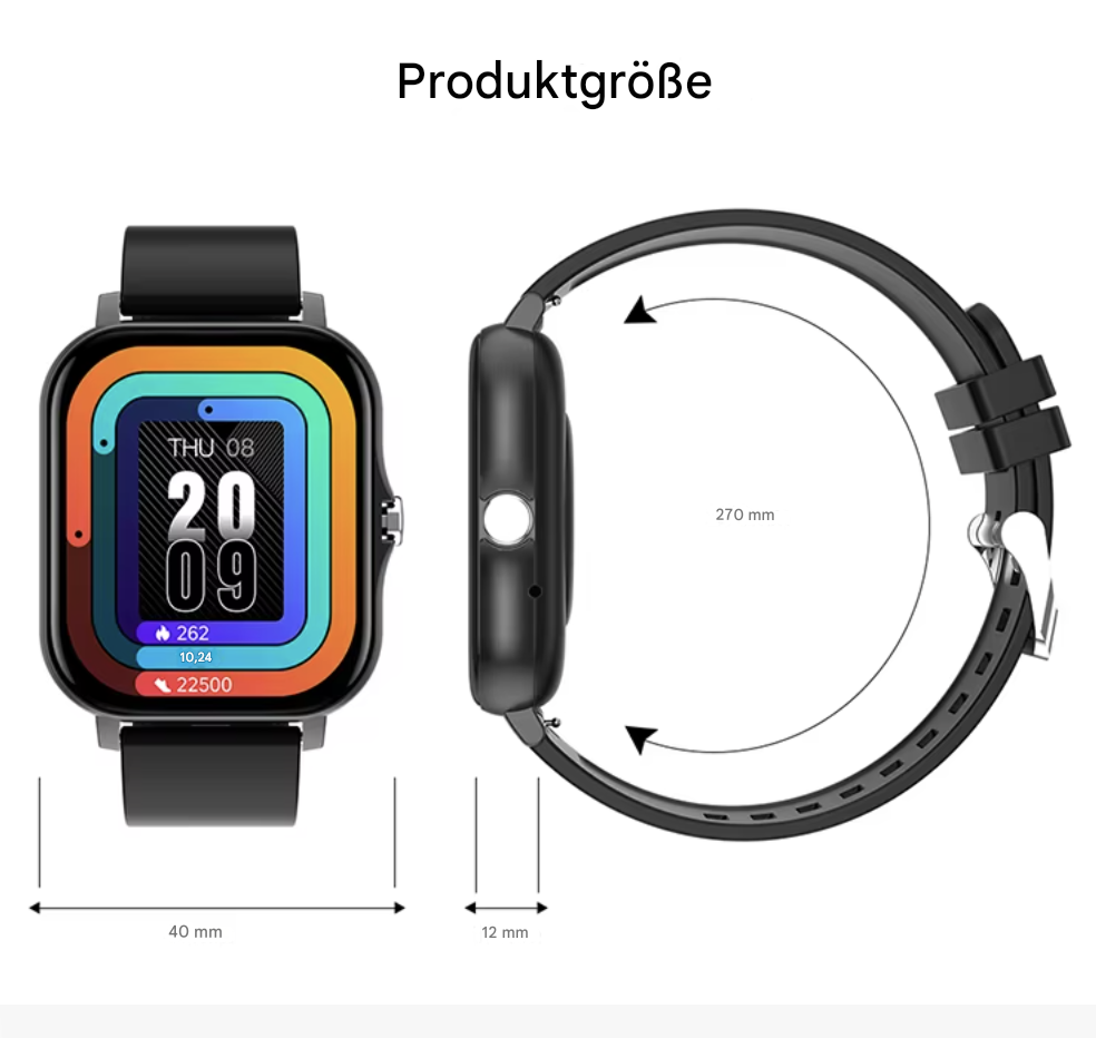 Smartwatch Fitness Valdus Sport Pro 10 von Steka Shop, Männer und Damen, mit Sport- und Fitness-Features, auf schwarzem Hintergrund.