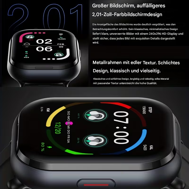 Smartwatch mit Clip-On Kopfhörern von StekaShop, modernes 2-in-1 Wearable mit digitalen Display und kabellosen Kopfhörern.