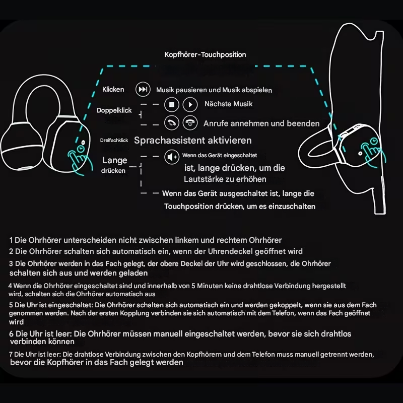 Smartwatch mit Clip-On Kopfhörern von StekaShop, modernes 2-in-1 Wearable mit Uhr und kabellosen Kopfhörern.