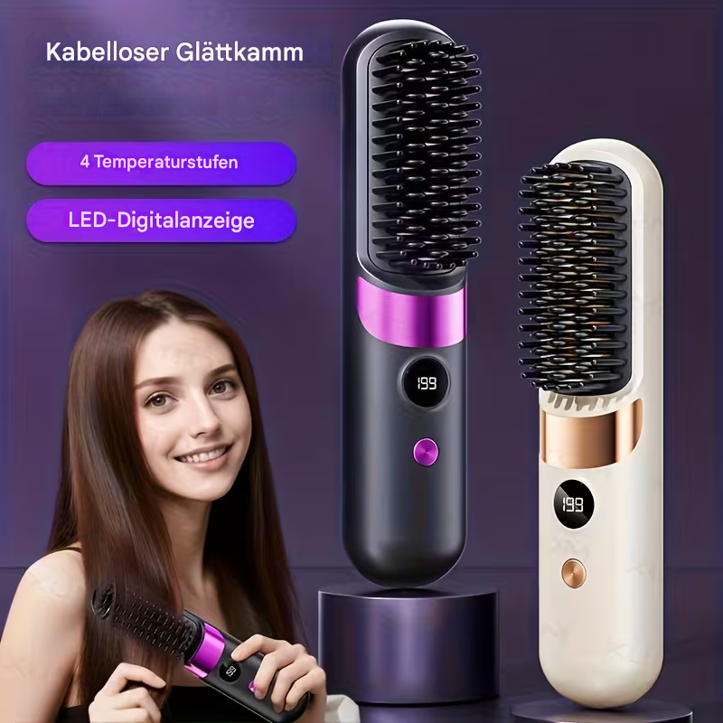 Kabelloser, tragbarer Haarglätter von StekaShop mit glatter Keramikplatte für schnelles, schonendes Glätten der Haare.